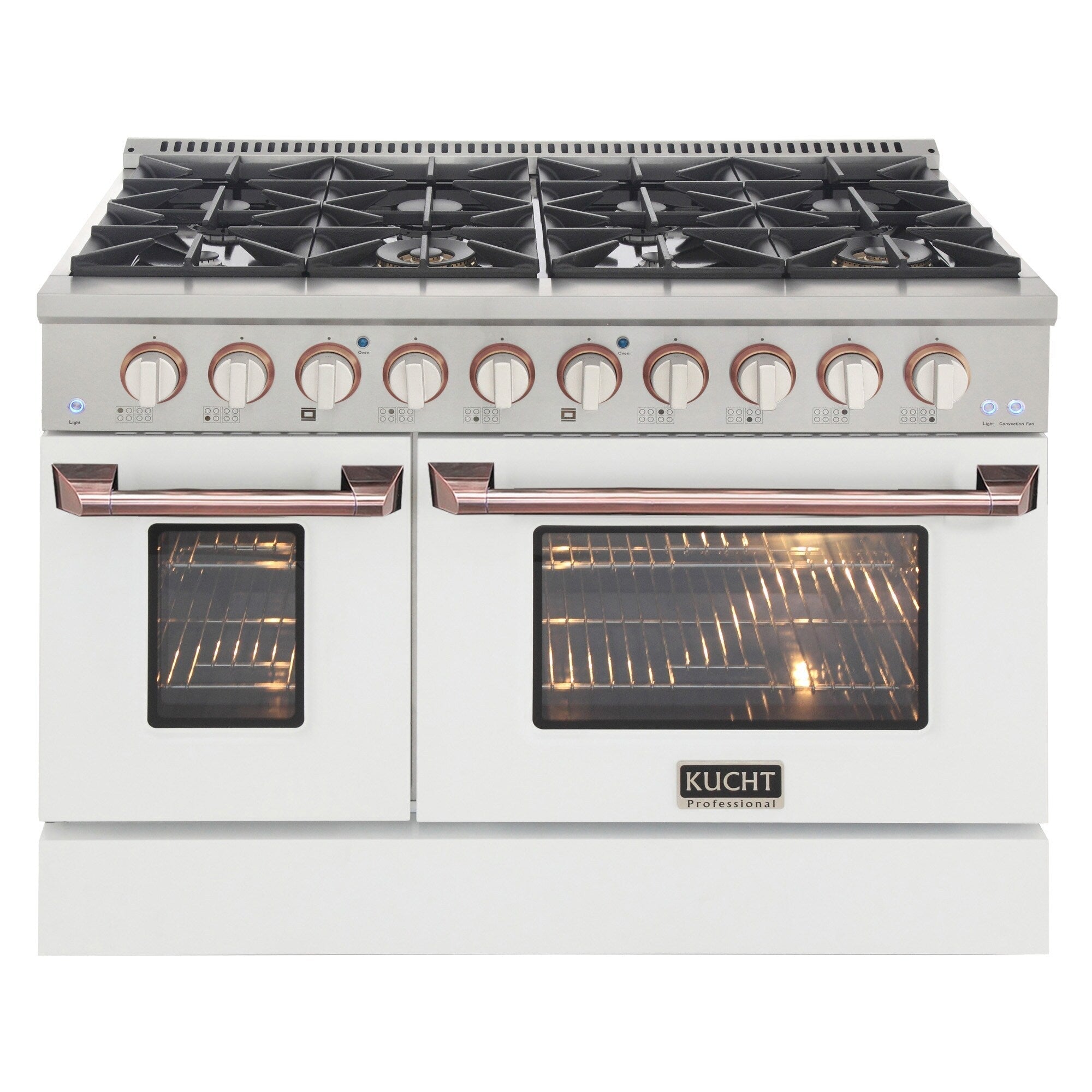 Kucht Signature 48-Inch Pro-Style Dual Fuel Range in Stainless Steel with White Oven Door & Gold KDF482-W-GOLD