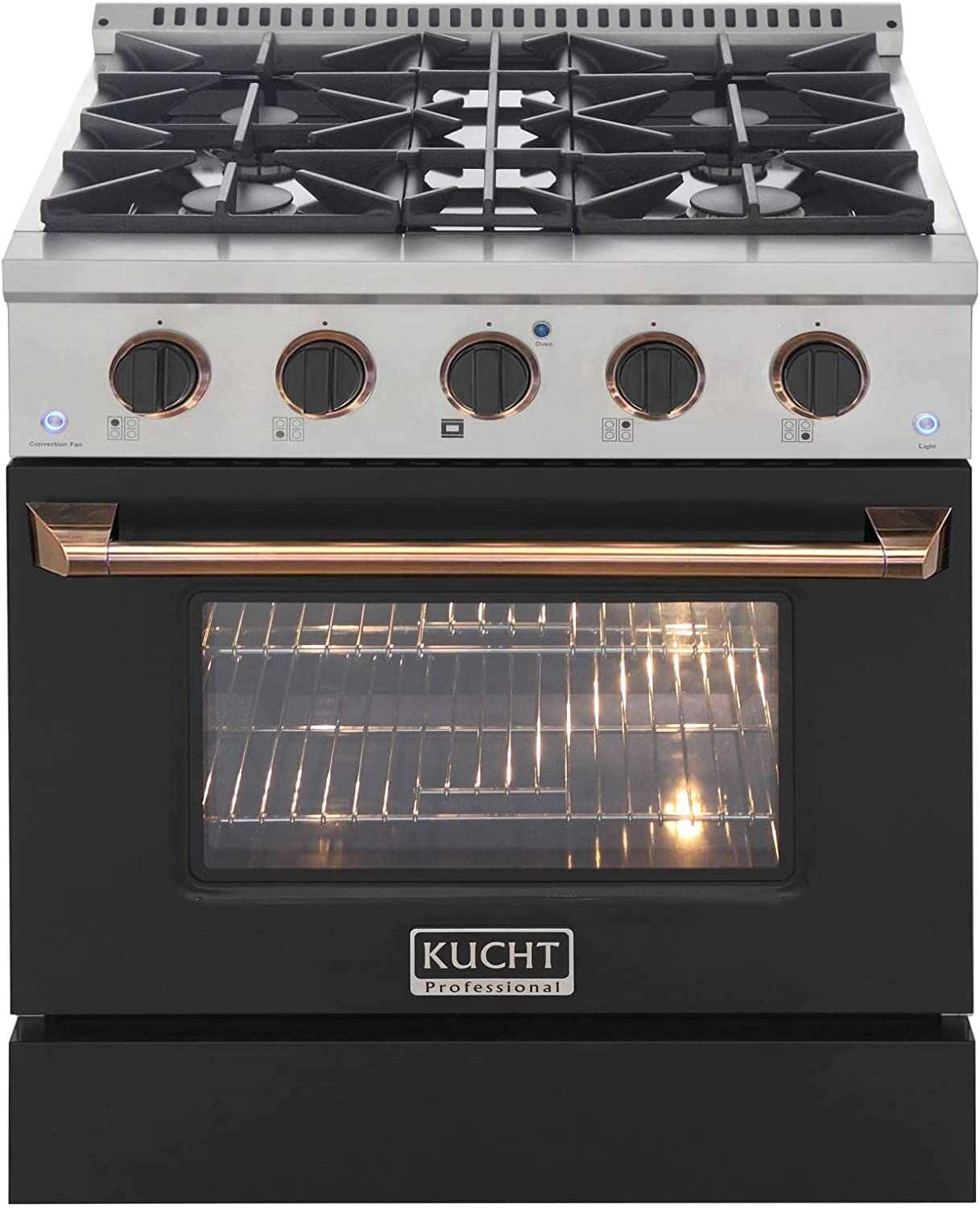 Kucht Signature 30" Gas Range with Convection Oven in Black with Black Knobs & Gold Handle KNG301-K-GOLD