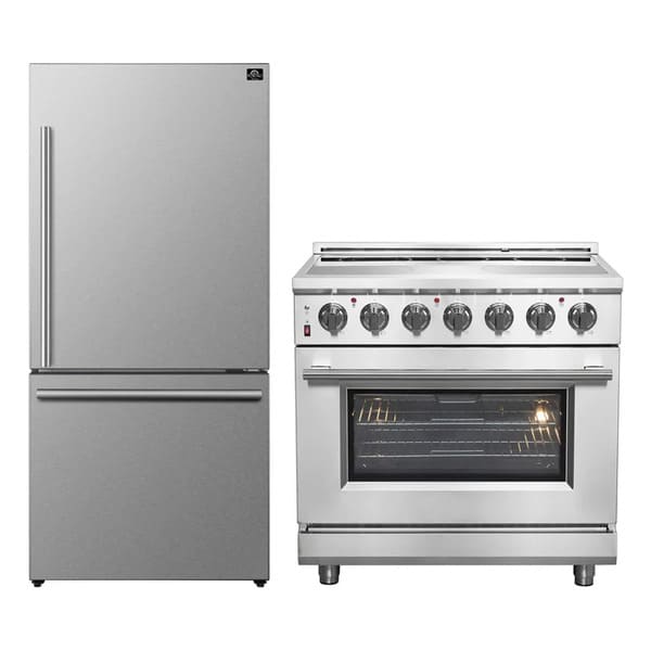 FORNO 2-Piece Appliance Package - 36-Inch Electric Range and 31-Inch Refrigerator, Right Hinge in Stainless Steel FBDL-013-06CAUS