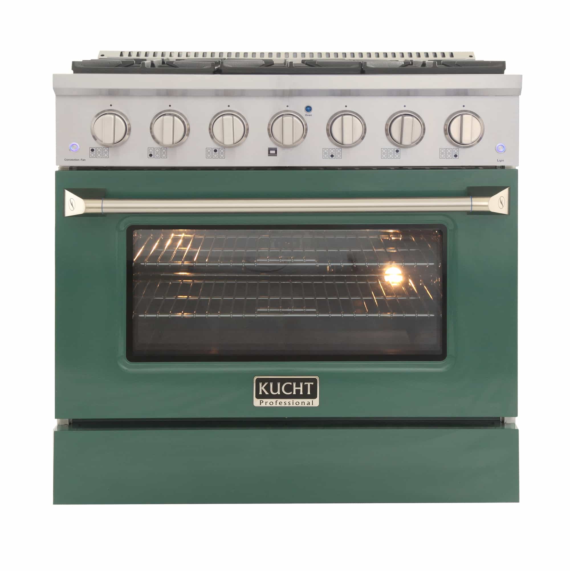 Kucht 36-Inch Pro-Style Dual Fuel Range in Stainless Steel with Green Oven Door KDF362-G