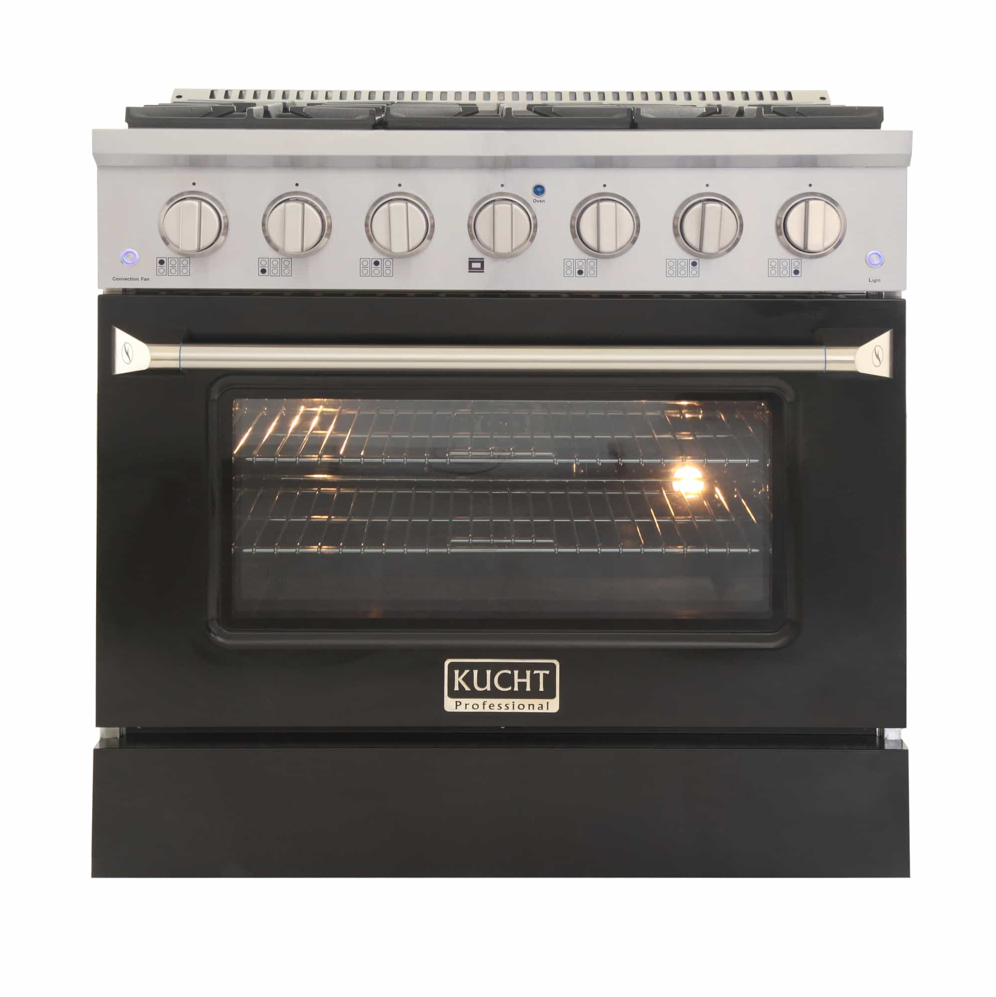 Kucht 36-Inch Pro-Style Dual Fuel Range in Stainless Steel with Black Oven Door KDF362-K