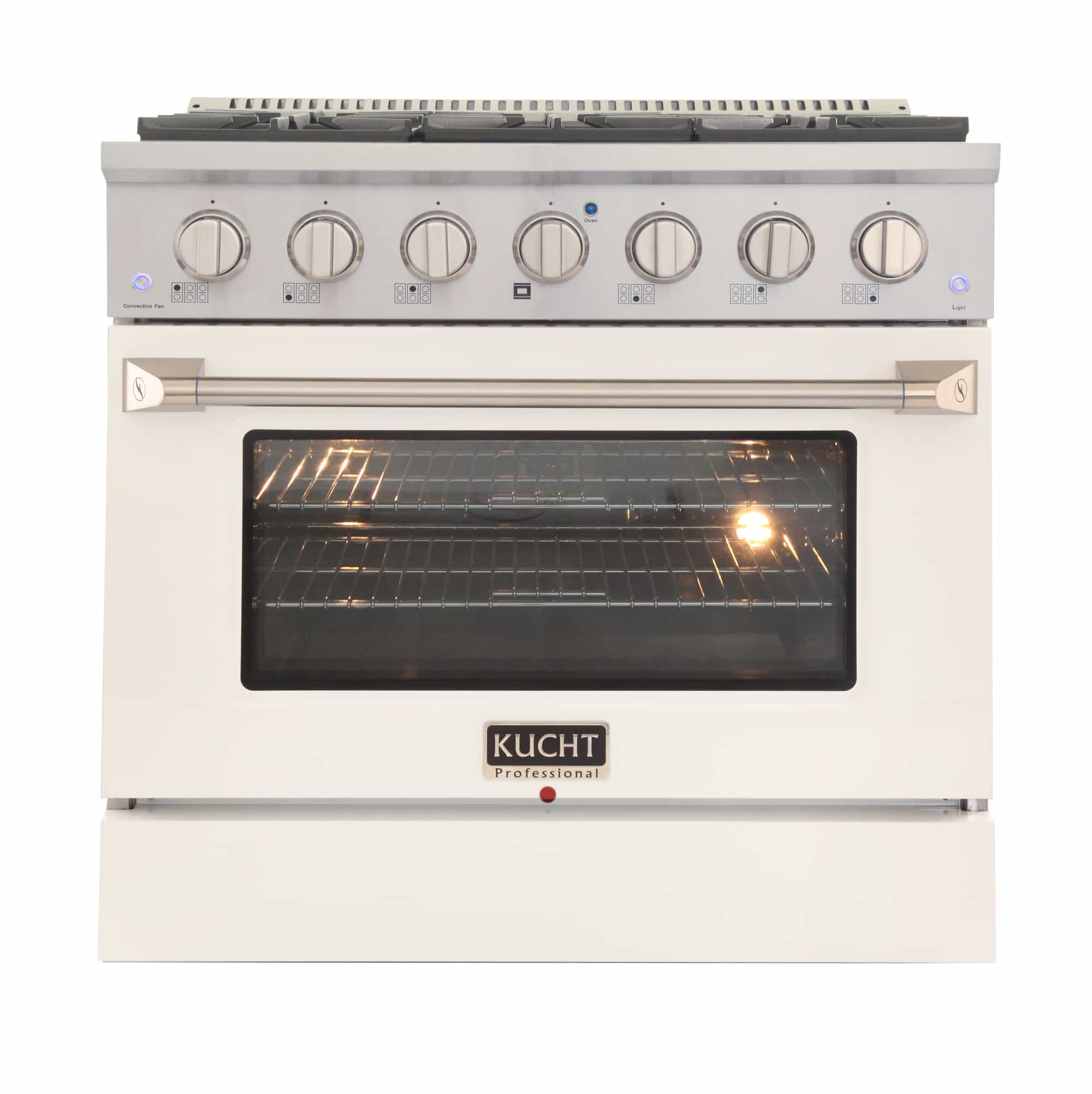 Kucht 36-Inch Pro-Style Dual Fuel Range in Stainless Steel with White Oven Door KDF362-W