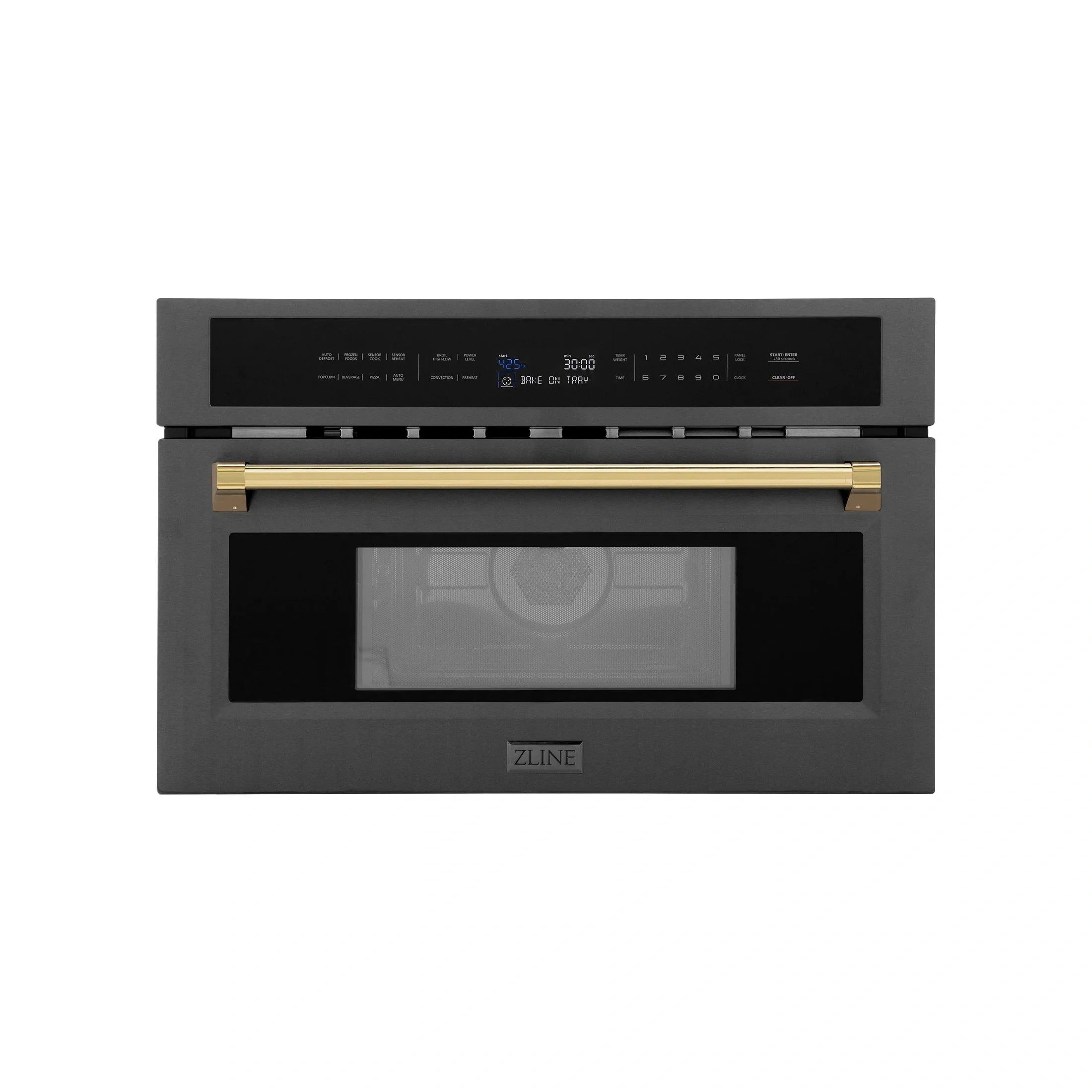 ZLINE Autograph Edition 30” 1.6 cu ft. Built-in Convection Microwave Oven in Black Stainless Steel with Accents MWOZ-30-BS