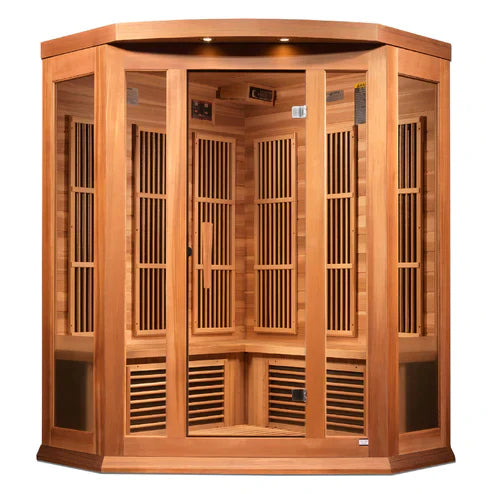 Golden Designs Maxxus 3-Person Corner Full Spectrum Near Zero EMF Under 2MG FAR Infrared Sauna Canadian Red Cedar - MX-M356-01-FS CED