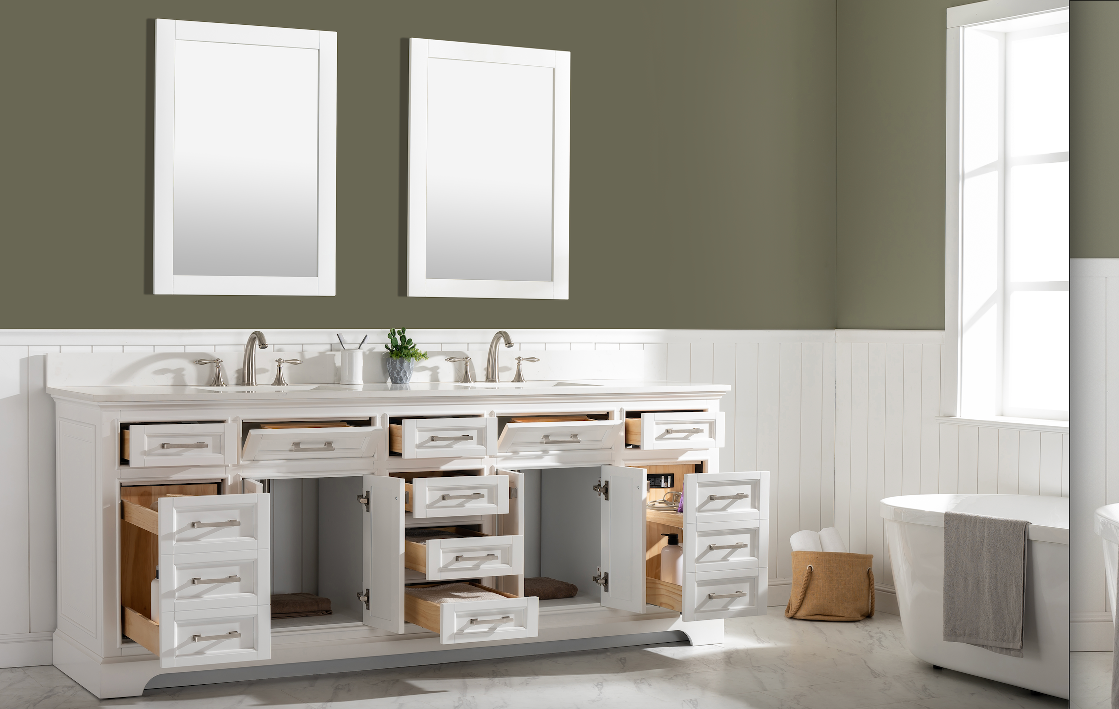 Design Element Milano 84" Double Sink Vanity - White ML-84-WT