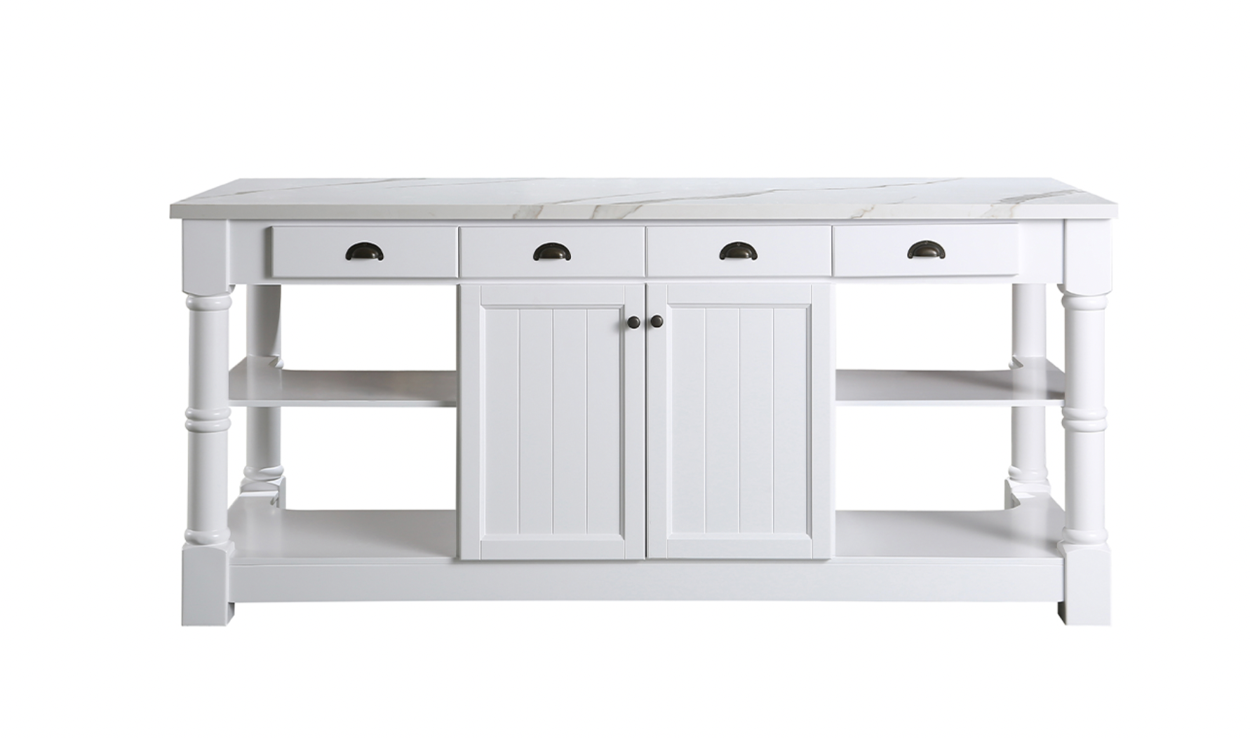 Design Element Monterey 80 In. Kitchen Island - White Quartz Countertop- White KD-03-80-W-ST