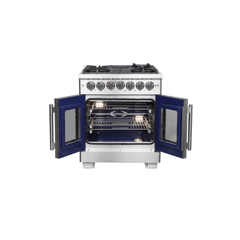 FORNO 30-Inch Capriasca Dual Fuel Range with 5 Gas Burners, 100,000 BTUs, and French Door Electric Oven in Stainless Steel - FFSGS6387-30
