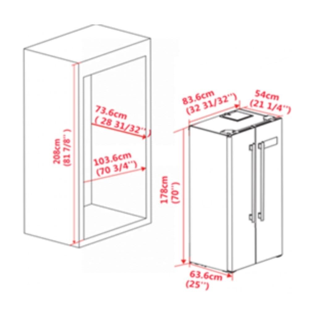 FORNO Salerno 33" Side by Side Built-in Refrigerator 15.6 cu.ft in Stainless Steel - FFRBI1805-33SB