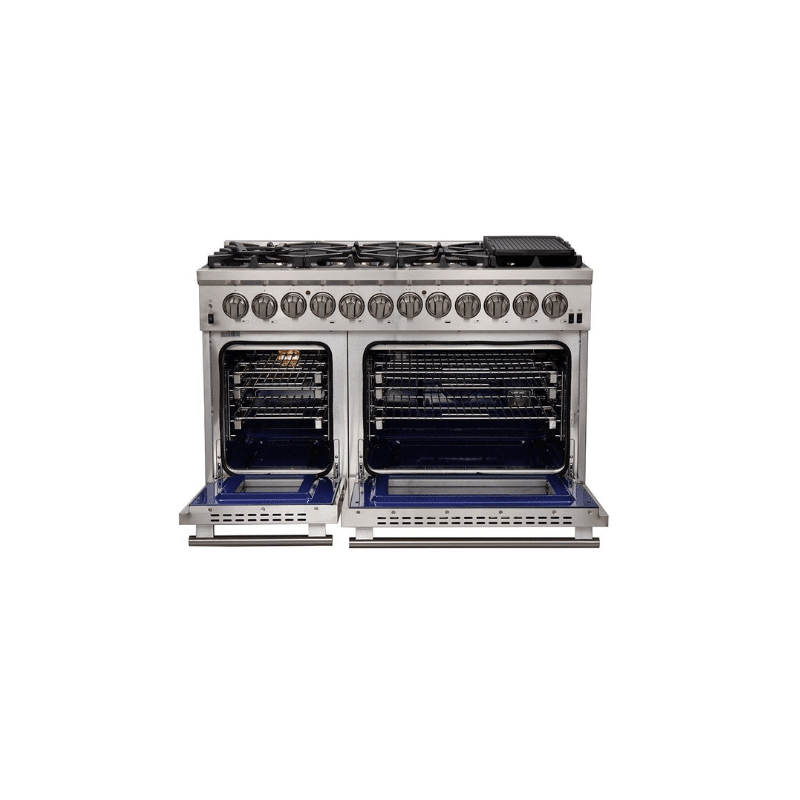 FORNO Fratta 48" Platinum Freestanding Dual Fuel Range with 240v Electric Oven - 8 Burners, Griddle, and 160,000 BTUs -FFSGS6187-48