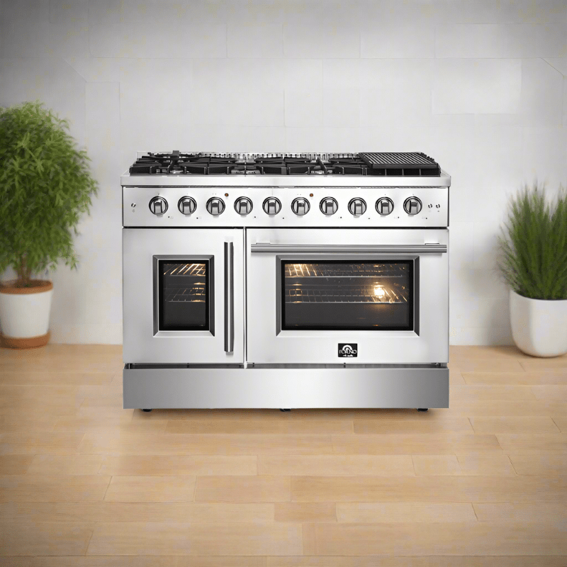 Forno 48-Inch Galiano Gas Range with 8 Gas Burners, 107,000 BTUs, & French Door Gas Oven in Stainless Steel FFSGS6444-48