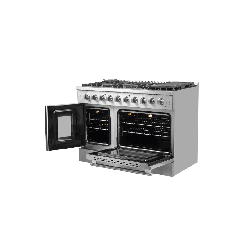 Forno 48-Inch Galiano Gas Range with 8 Gas Burners, 107,000 BTUs, & French Door Gas Oven in Stainless Steel FFSGS6444-48