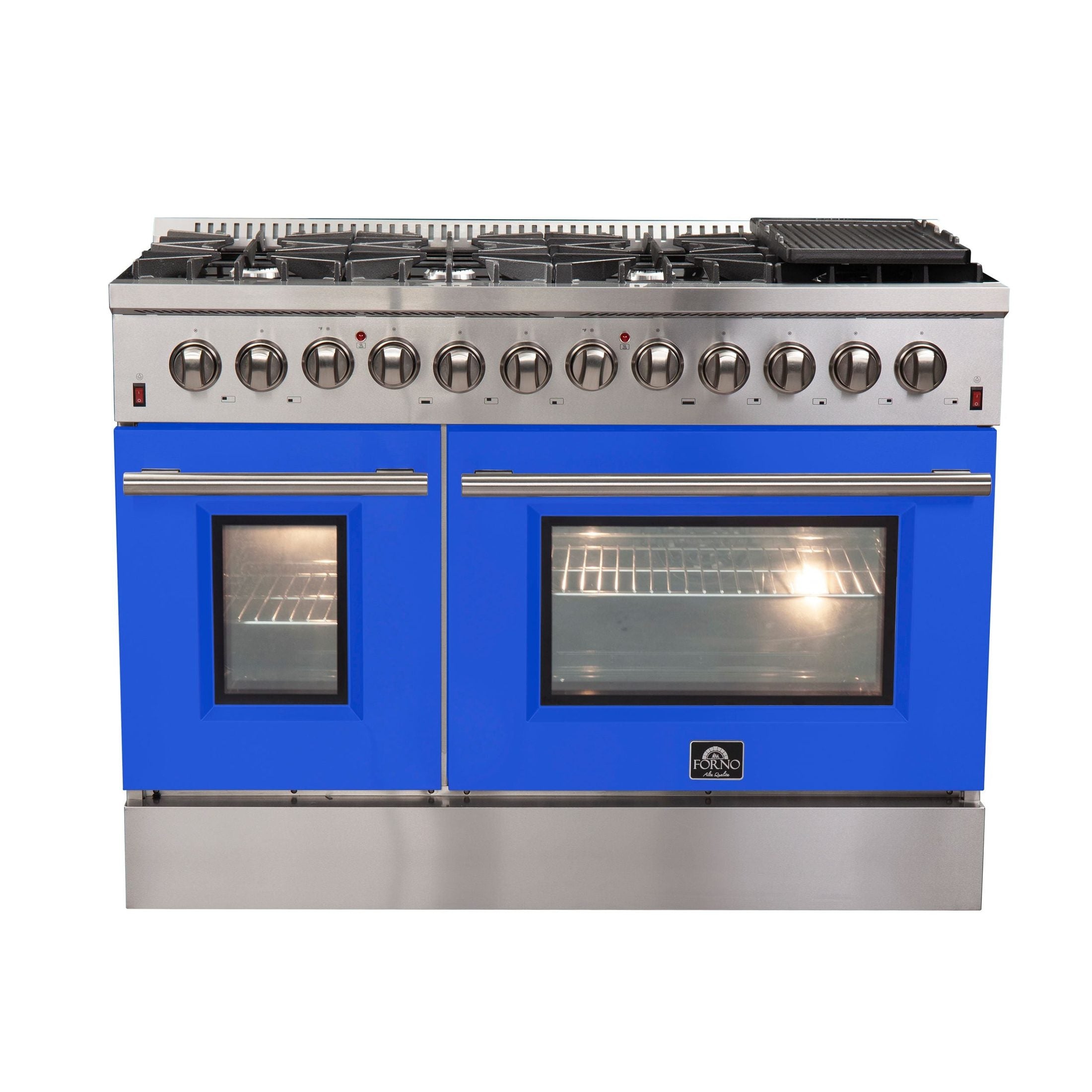 FORNO Galiano - Gold Professional 48" Freestanding Dual Fuel 240V Electric Colored Door Oven Range FFSGS6156-48RED