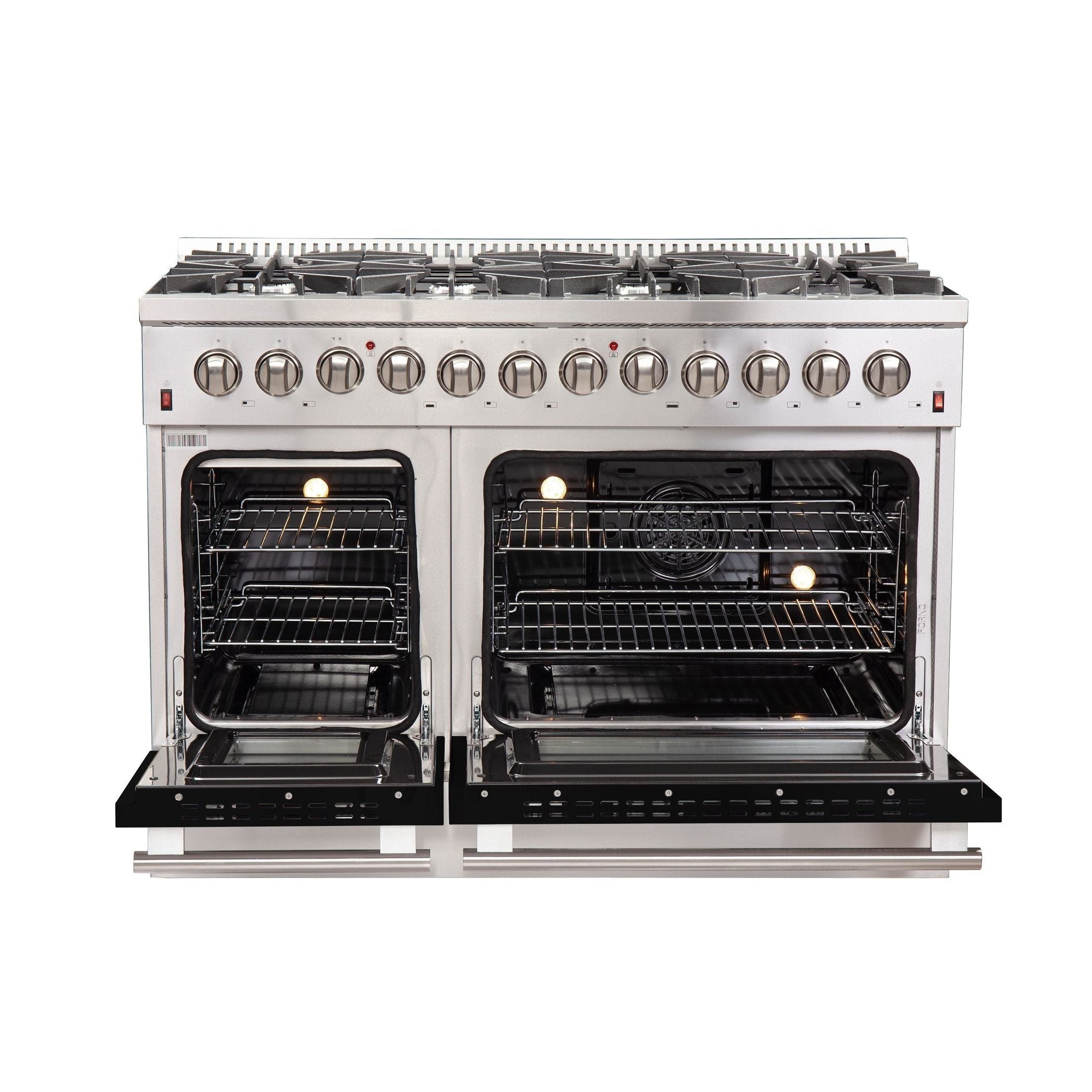 FORNO Galiano - Gold Professional 48" Freestanding Dual Fuel 240V Electric Colored Door Oven Range FFSGS6156-48RED