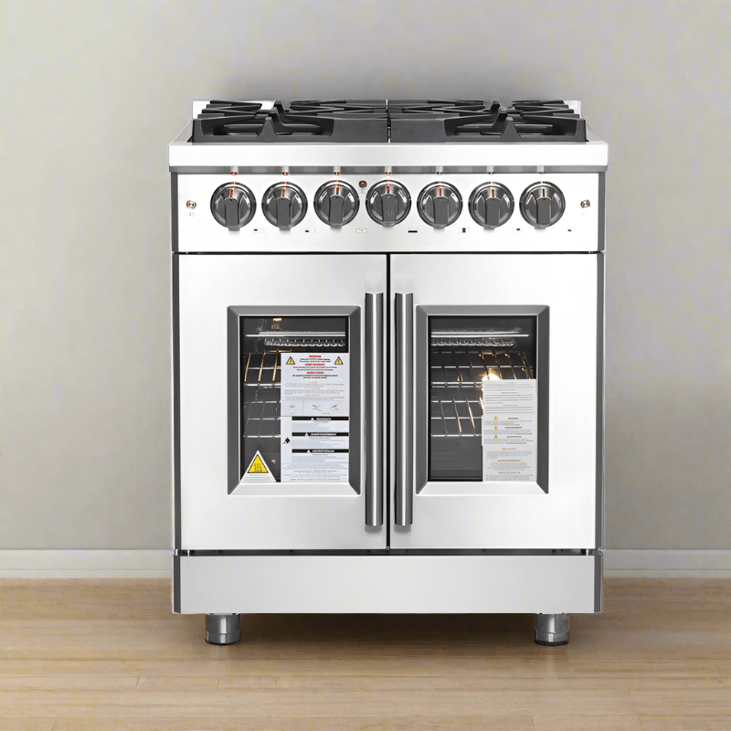 FORNO Massimo 30-Inch Freestanding French Door Dual Fuel Range in Stainless Steel - FFSGS6325-30