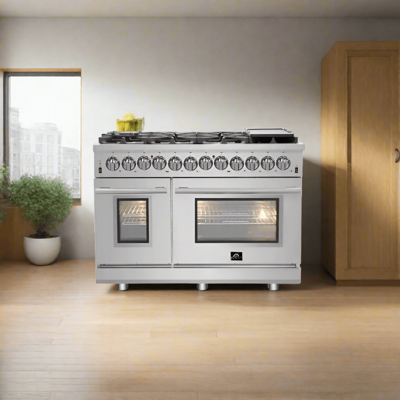 FORNO Massimo 48-Inch Freestanding Dual Fuel Range in Stainless Steel - FFSGS6125-48