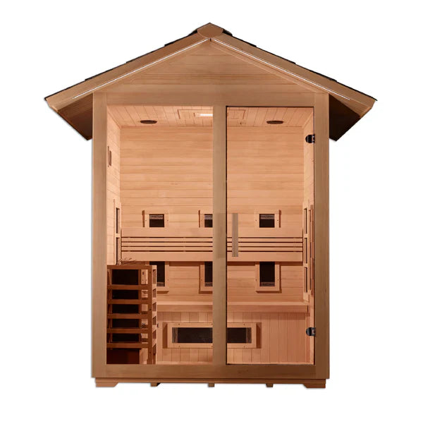 GOLDEN DESIGNS "CARINTHIA" 3 PERSON HYBRID OUTDOOR STEAM SAUNA - CANADIAN HEMLOCK GDI-8123-01