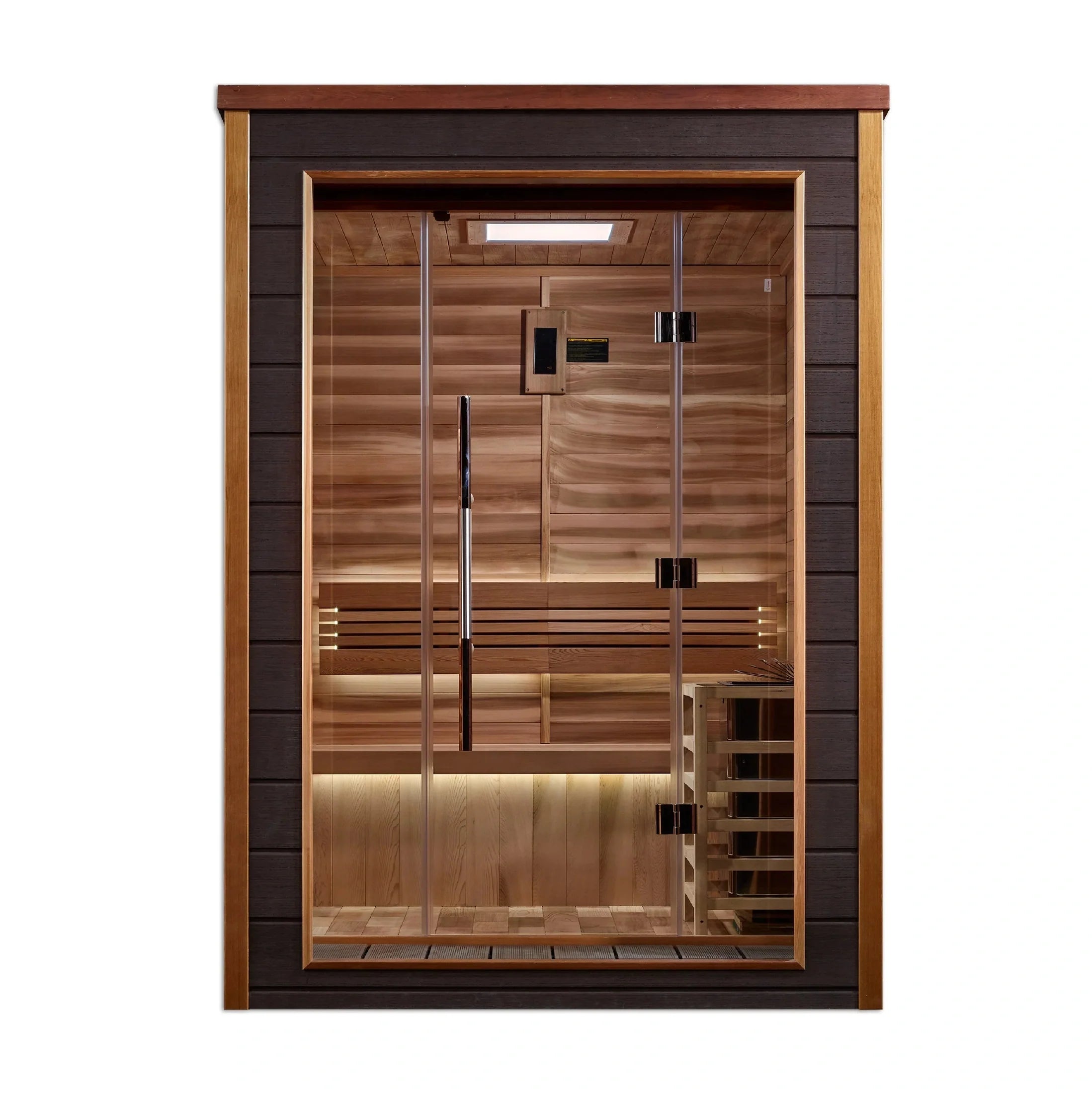 GOLDEN DESIGNS NARVIK 2 PERSON OUTDOOR-INDOOR TRADITIONAL STEAM SAUNA - CANADIAN RED CEDAR INTERIOR GDI-8202-01