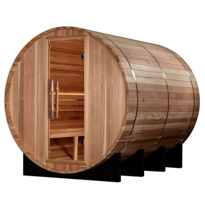 GOLDEN DESIGNS Outdoor Barrel Steam Sauna 6-Person "Klosters" Traditional Sauna with Red Cedar Wood - GDI-B006-01