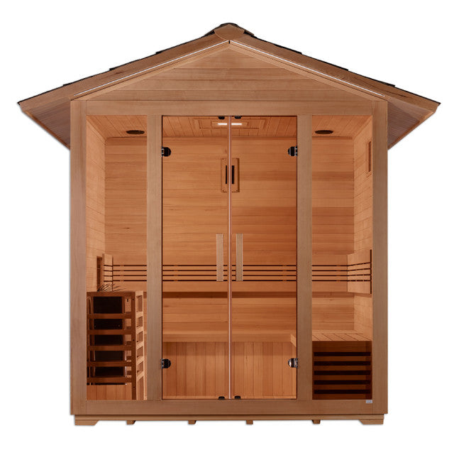 GOLDEN DESIGNS "VORARLBERG" 5 PERSON TRADITIONAL OUTDOOR STEAM SAUNA - CANADIAN HEMLOCK GDI-8105-01