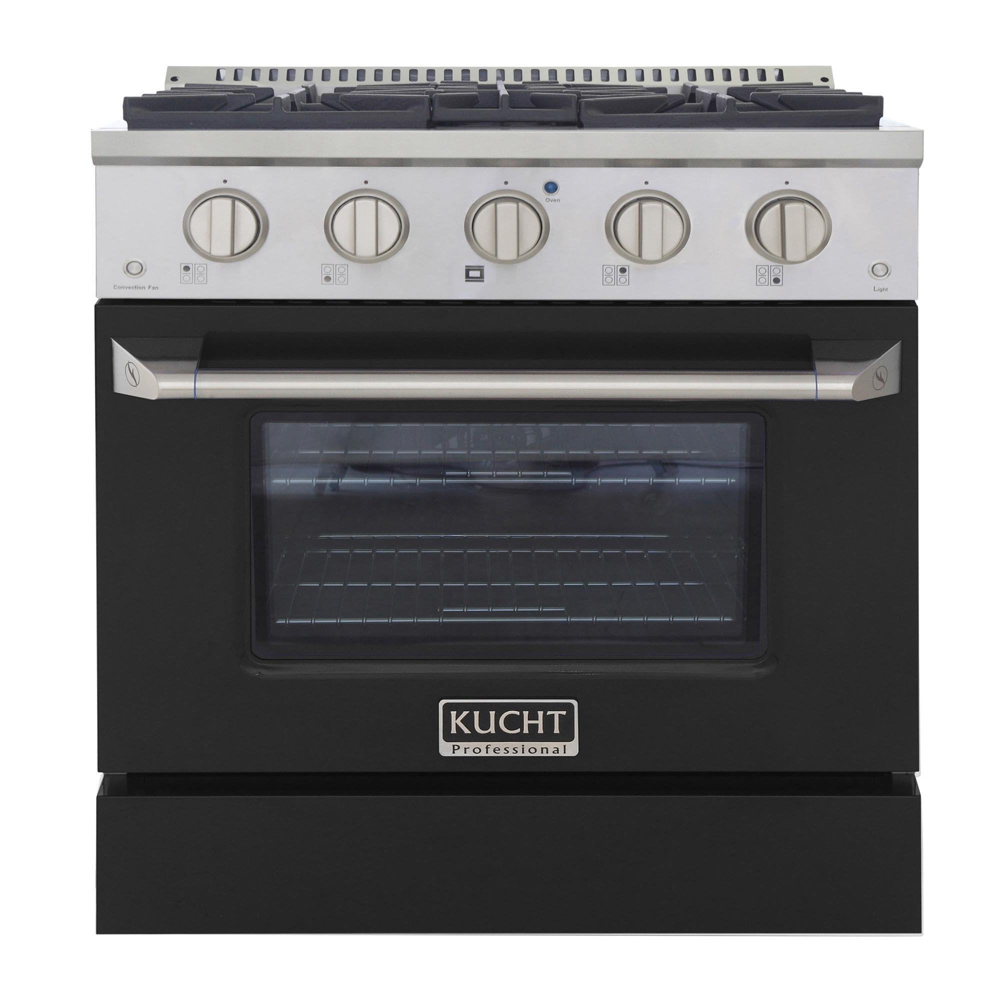 Kucht 30-Inch 4.2 Cu. Ft. Gas Range - Sealed Burners and Convection Oven in Black KNG301-K