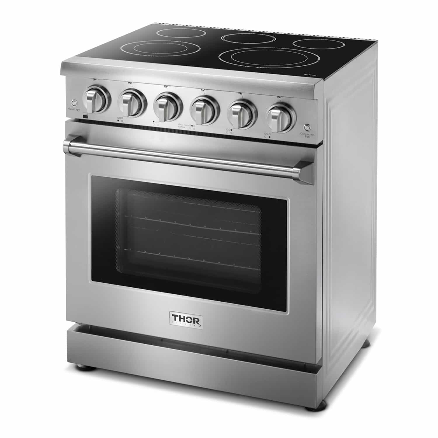 Thor Kitchen 5-Piece Appliance Package - 30-Inch Electric Range, French Door Refrigerator, Wall Mount Hood, Dishwasher, & Wine Cooler in Stainless Steel