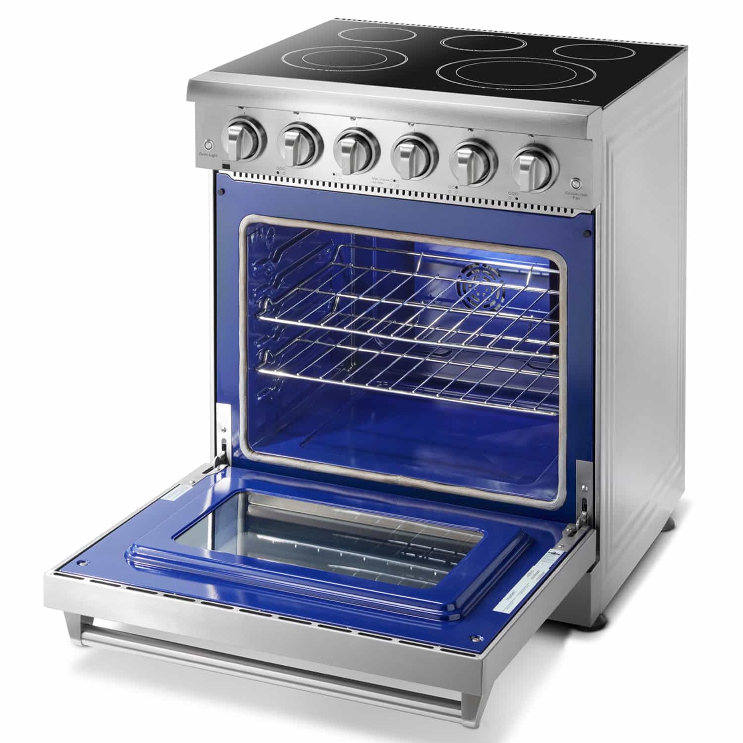 Thor Kitchen 5-Piece Appliance Package - 30-Inch Electric Range, French Door Refrigerator, Wall Mount Hood, Dishwasher, & Wine Cooler in Stainless Steel