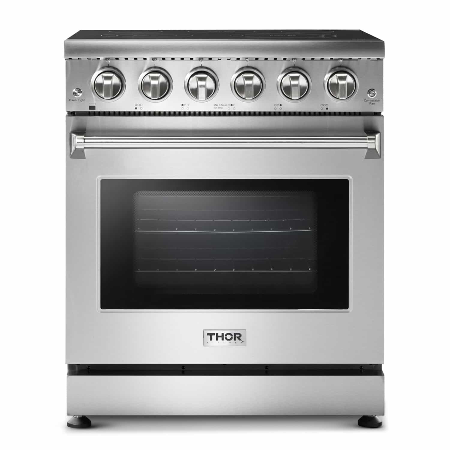 Thor Kitchen 5-Piece Appliance Package - 30-Inch Electric Range, French Door Refrigerator, Wall Mount Hood, Dishwasher, & Wine Cooler in Stainless Steel