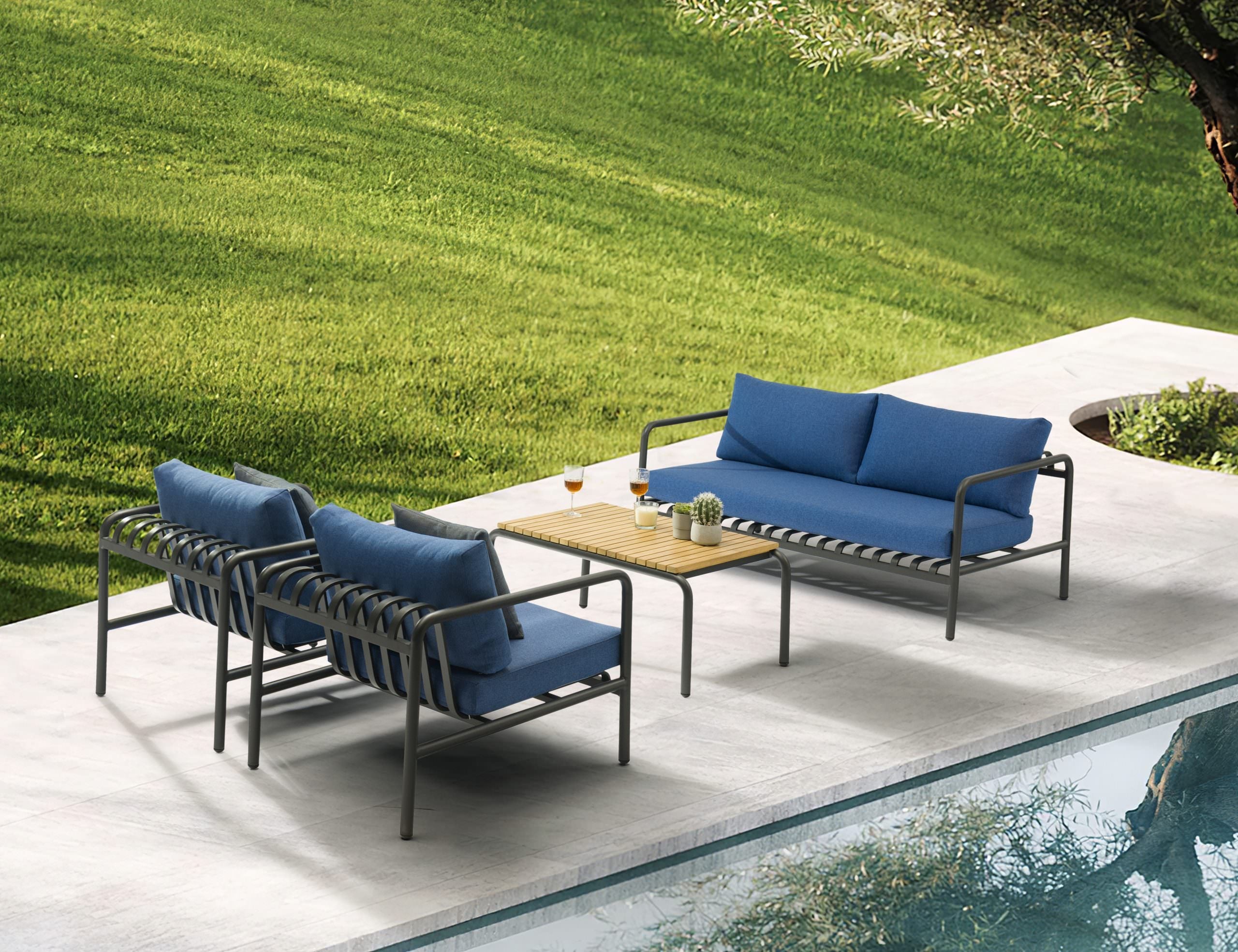 Whiteline Modern Living Andrea 4-Pieces Outdoor Lounge Set in Blue Color - COL1833