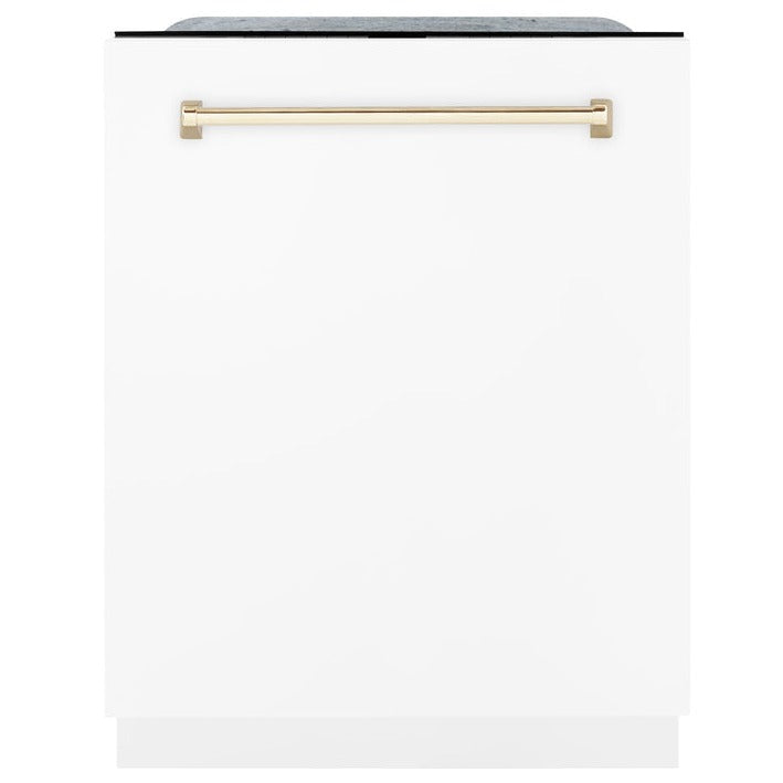 ZLINE Autograph Edition 24" 3rd Rack Top Touch Control Tall Tub Dishwasher in White Matte with Accent Handle, 51dBa (DWMTZ-WM-24)