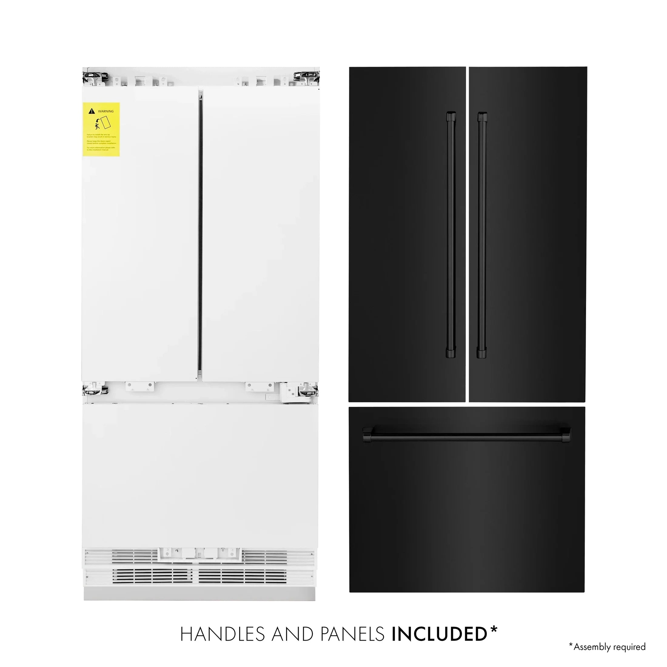ZLINE 36" 19.6 cu. ft. Built-In 3-Door French Door Freezer Refrigerator with Internal Water and Ice Dispenser in Black Stainless Steel RBIV-BS-36