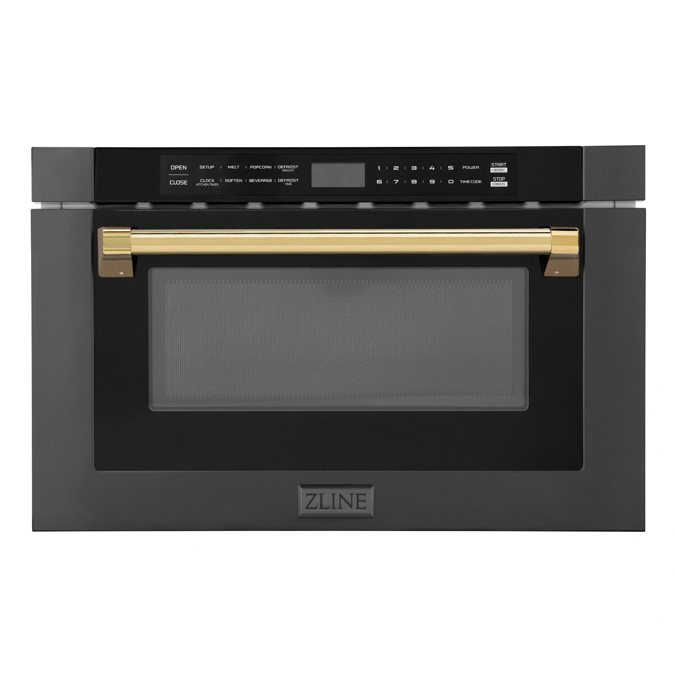 ZLINE Autograph Edition 24" 1.2 cu. ft. Built-in Microwave Drawer in Black Stainless Steel and Gold Accents MWDZ-1-BS-H-G