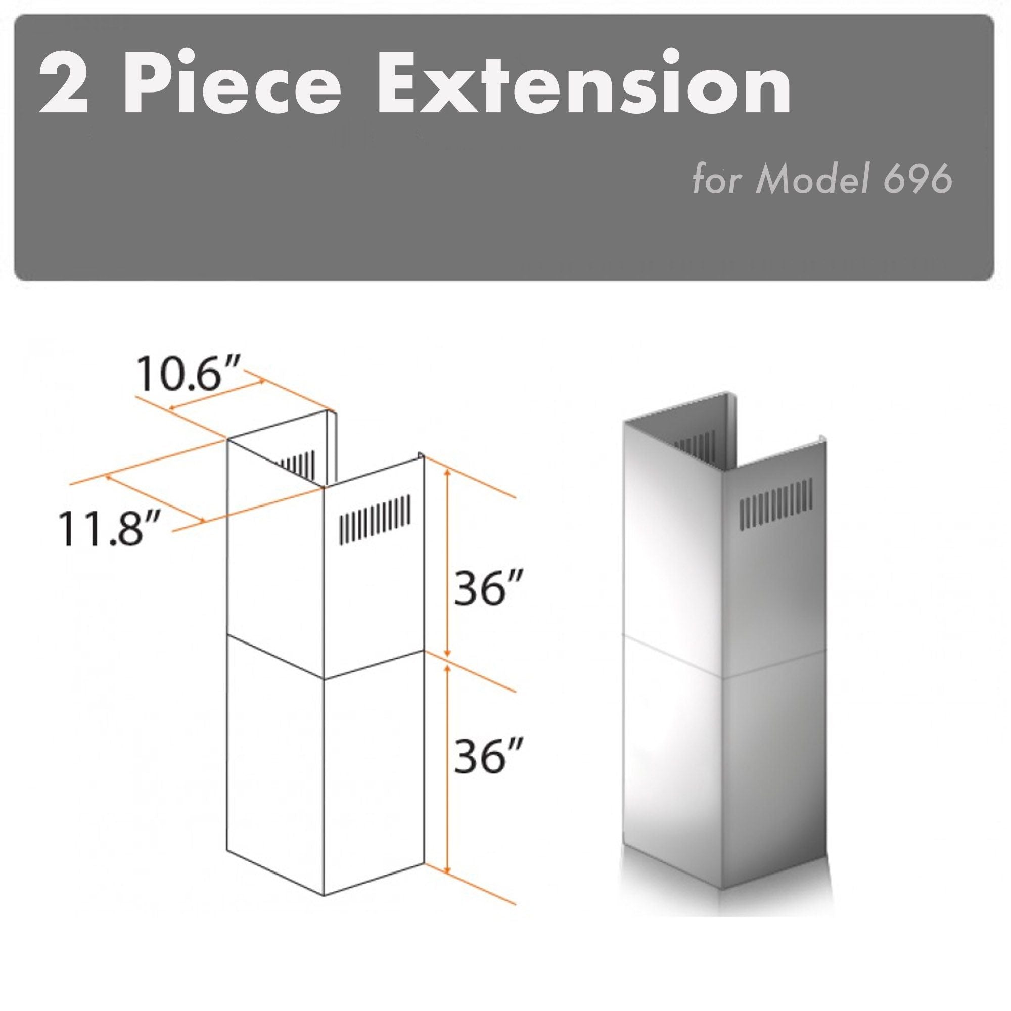 ZLINE 2-36 in. Chimney Extensions for 10 ft. to 12 ft. Ceilings - 2PCEXT-696