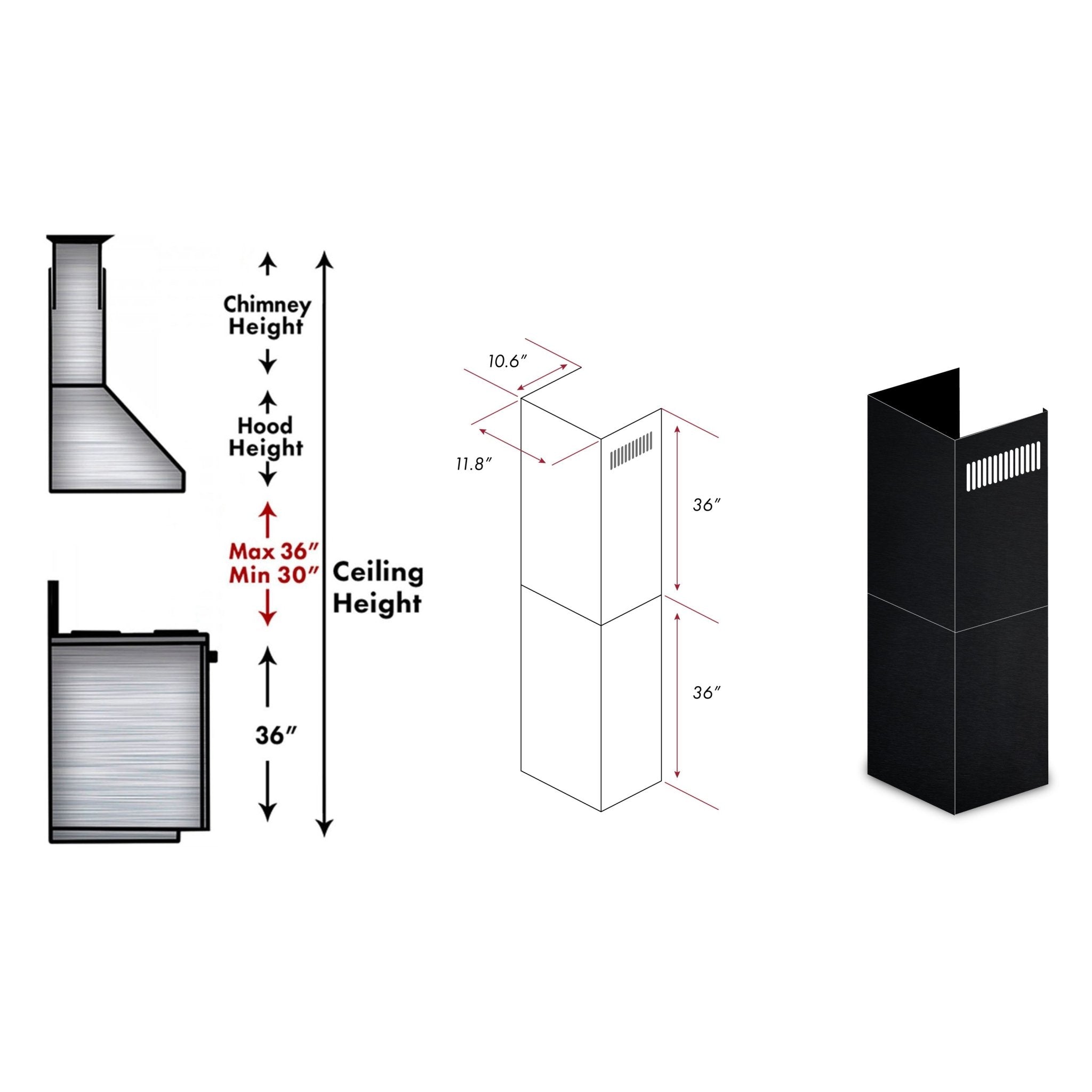 ZLINE 2-36 in. Chimney Extensions for 10 ft. to 12 ft. Ceilings - 2PCEXT-BSKEN