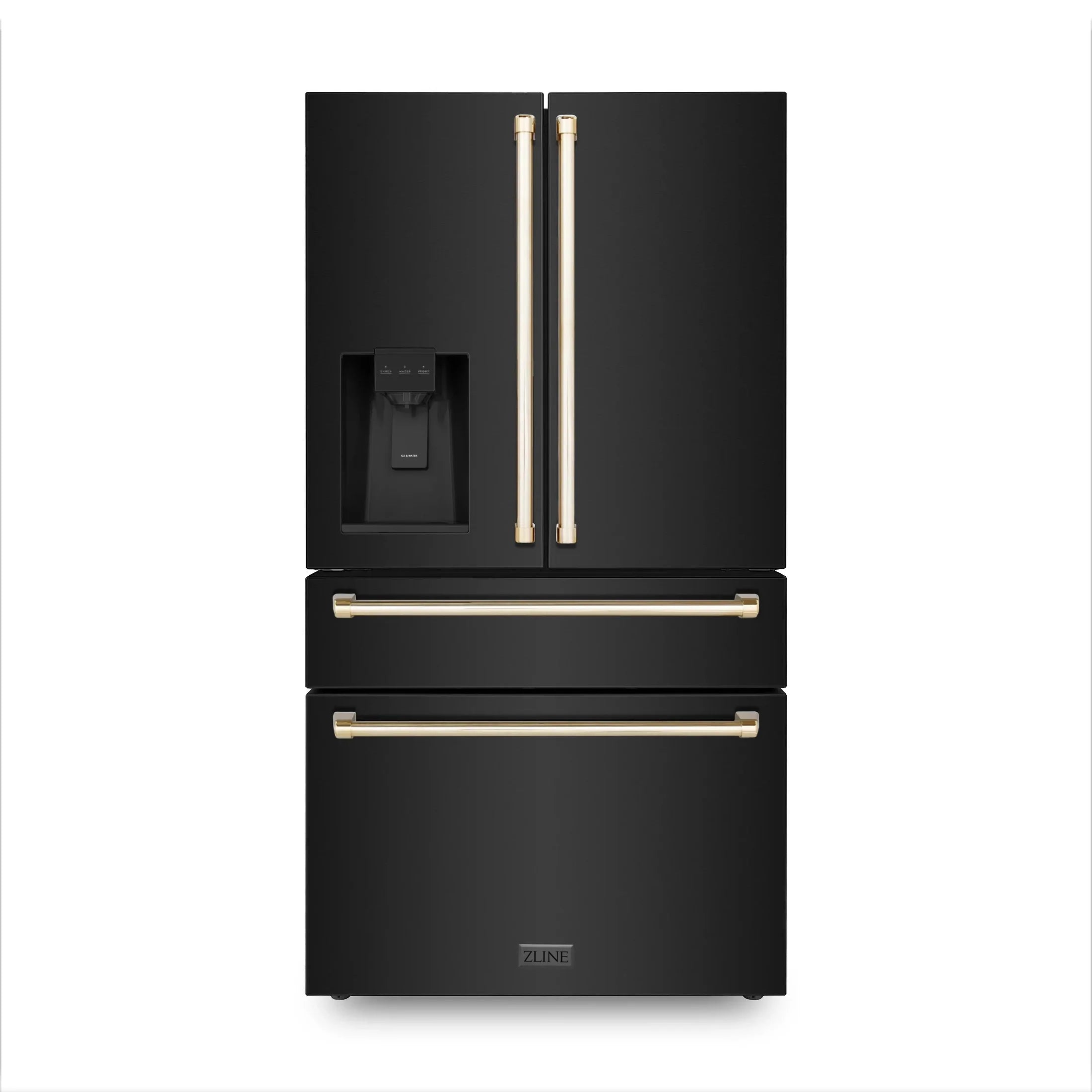 ZLINE 36" Autograph Edition 21.6 cu. ft Freestanding French Door Refrigerator with Water and Ice Dispenser in Fingerprint Resistant Black Stainless Steel with Autograph Handles