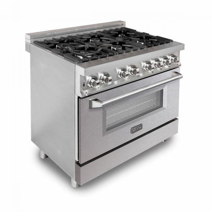 ZLINE Appliance Package - 36 in. Dual Fuel Range with DuraSnow® Door & 36 in. Range Hood - 2KP-RASNRH36