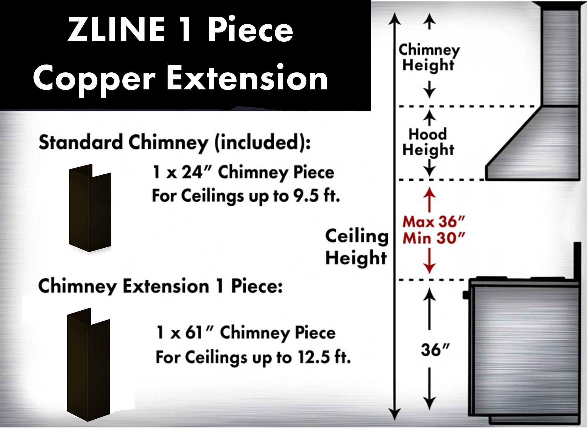 ZLINE 61 in. Extended Chimney and Crown - 8KBB-E