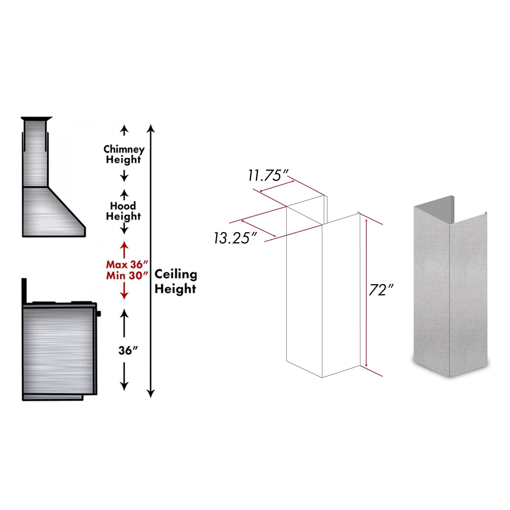 ZLINE 72 in. DuraSnow Stainless Steel Extended Chimney and Crown - 8654-E