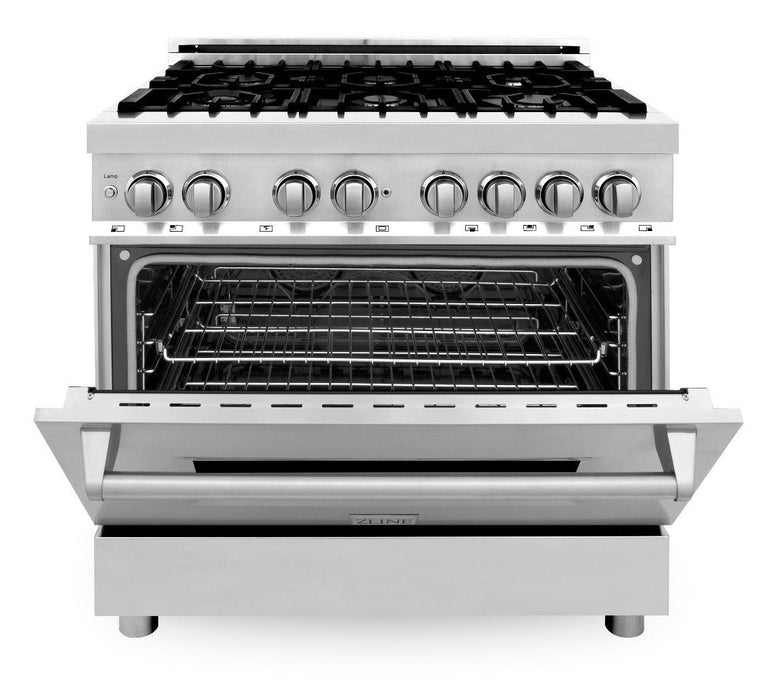 ZLINE Appliance Package - 36 in. Dual Fuel Range, Range Hood, 3 Rack Dishwasher, Refrigerator - 4KPR-RARH36-DWV