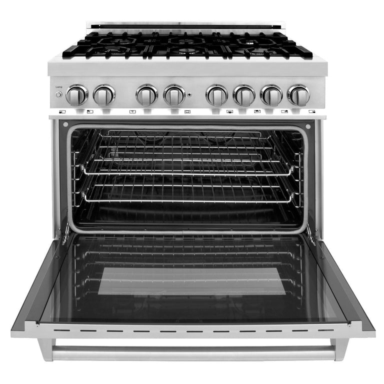 ZLINE Appliance Package - 36 In. Dual Fuel Range, Range Hood, Microwave Oven in Stainless Steel - 3KP-RARHMWO-36