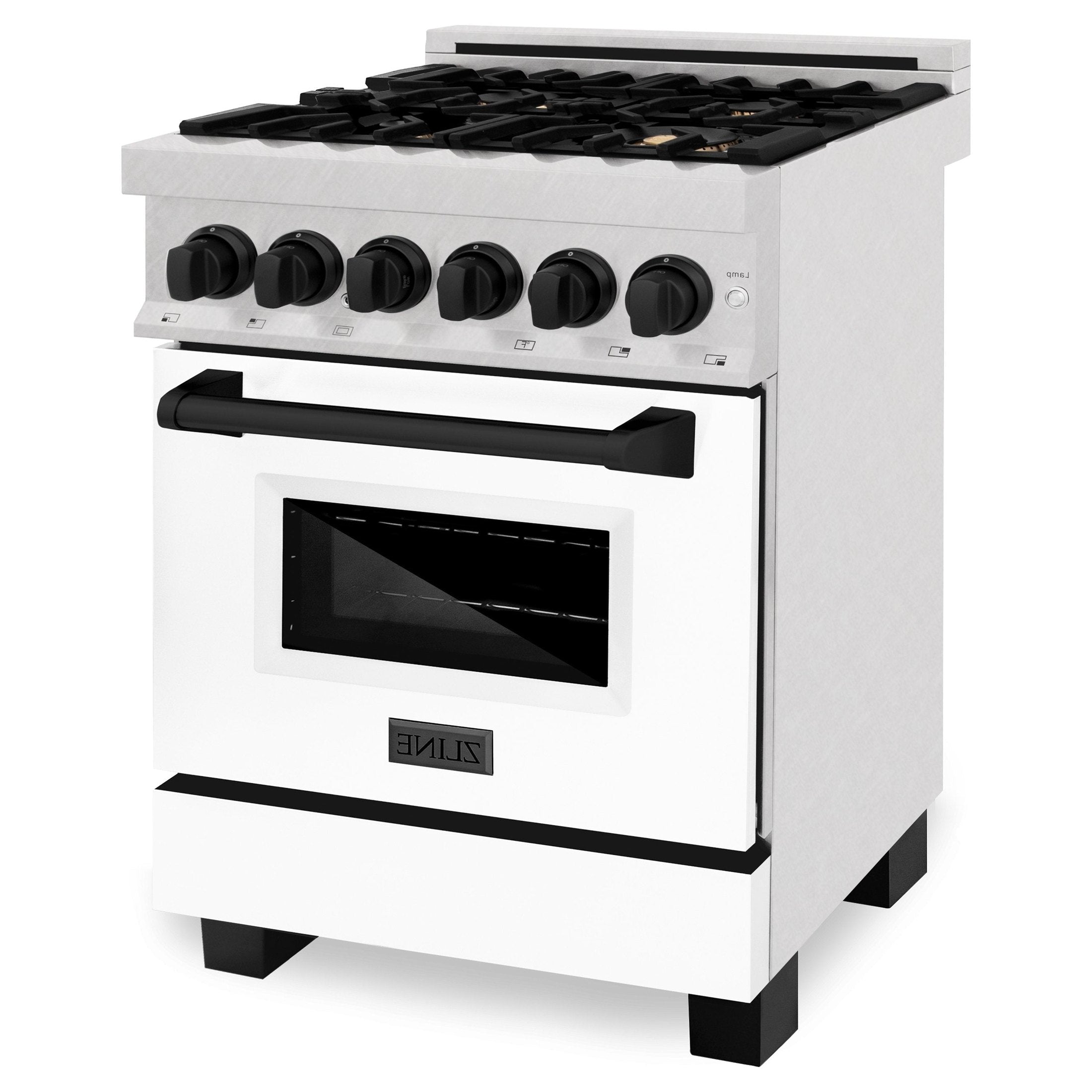 ZLINE Autograph Edition 24" 2.8 cu. ft. Dual Fuel Range with Gas Stove and Electric Oven in DuraSnow Stainless Steel with White Matte Door and Accents