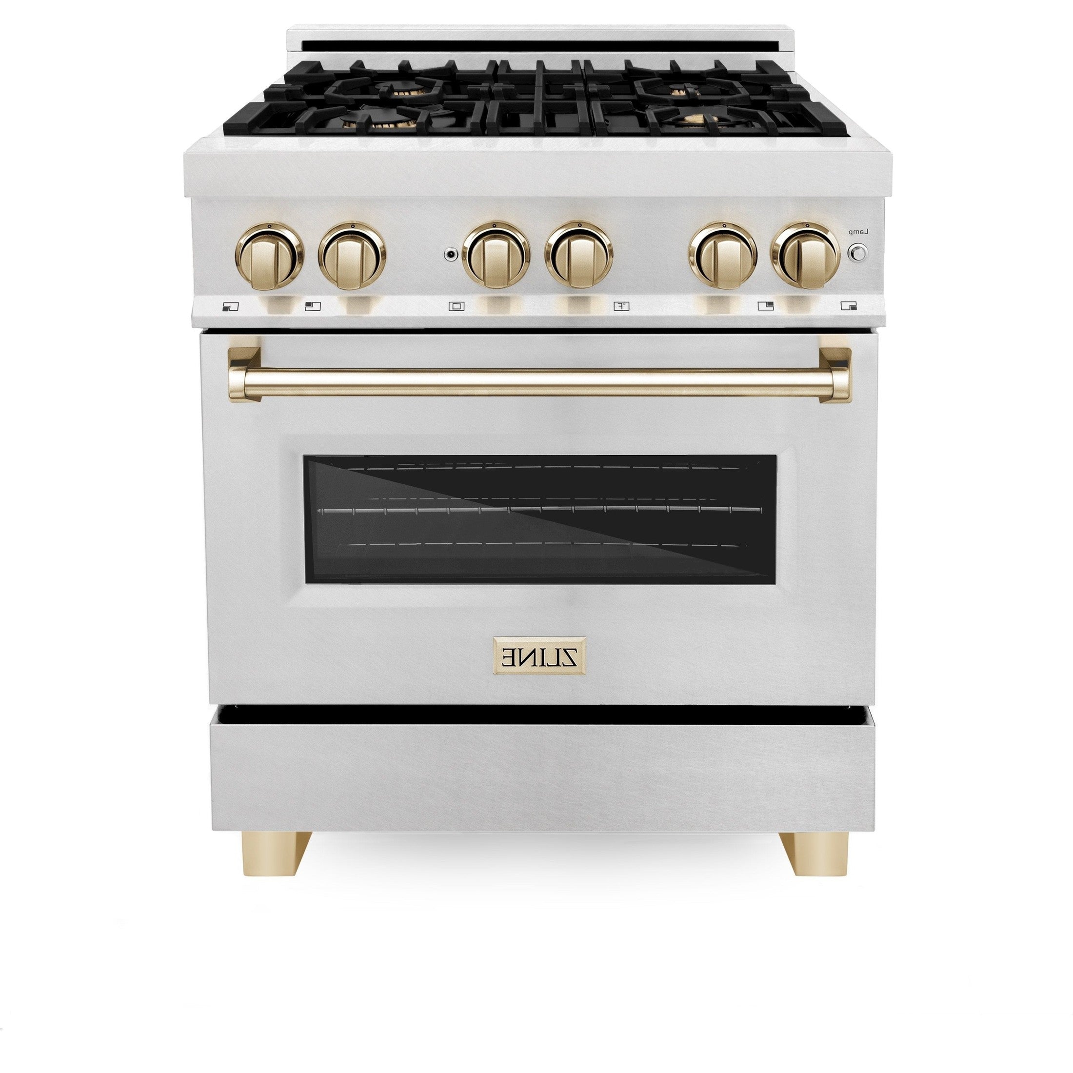 ZLINE Autograph Edition 30" 4.0 cu. ft. Dual Fuel Range with Gas Stove and Electric Oven in DuraSnow Stainless Steel with Accents