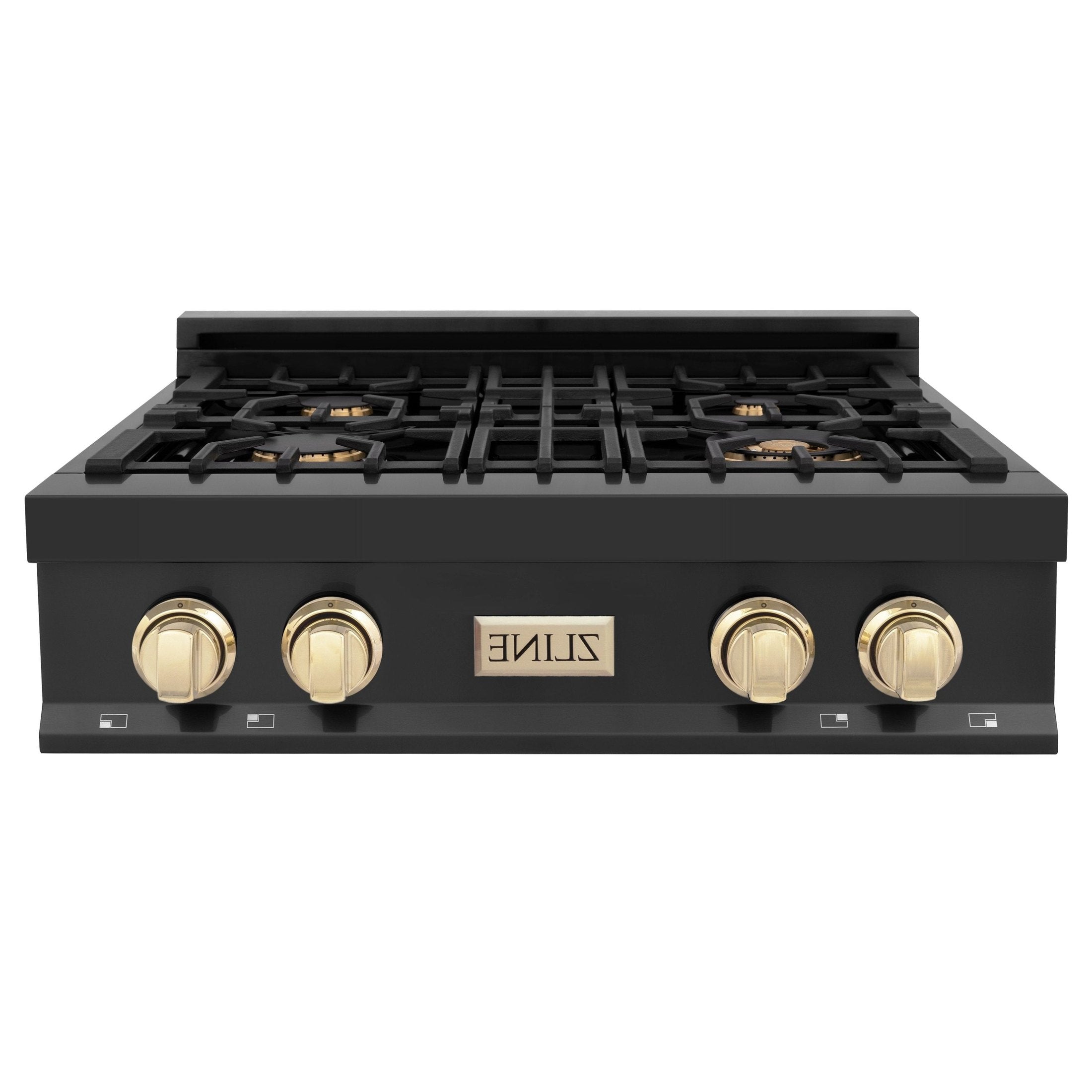 ZLINE Autograph Edition 30" Porcelain Rangetop with 4 Gas Burners in Black Stainless Steel and Accents