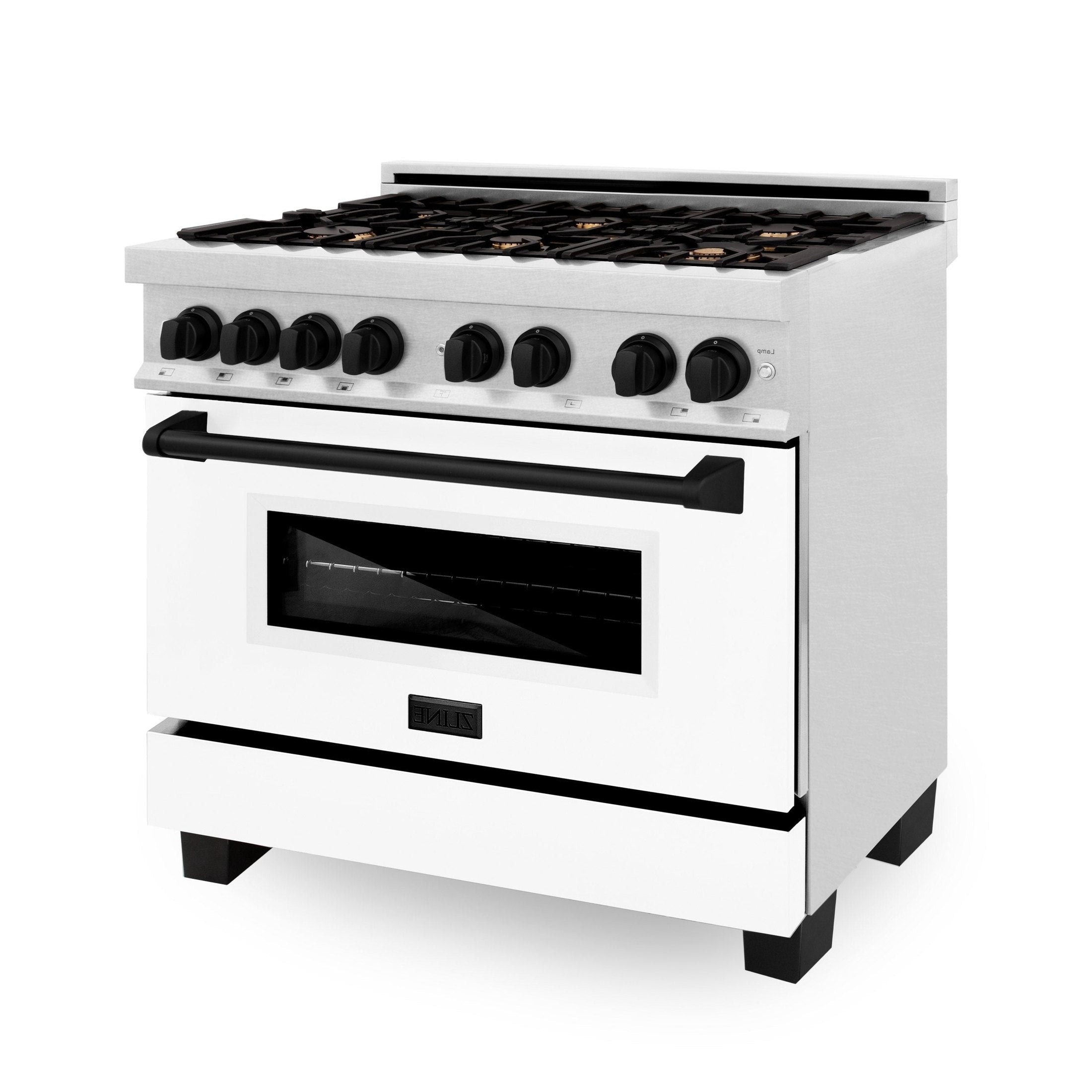 ZLINE Autograph Edition 36" 4.6 cu. ft. Dual Fuel Range with Gas Stove and Electric Oven in DuraSnow Stainless Steel with White Matte Door and Accents
