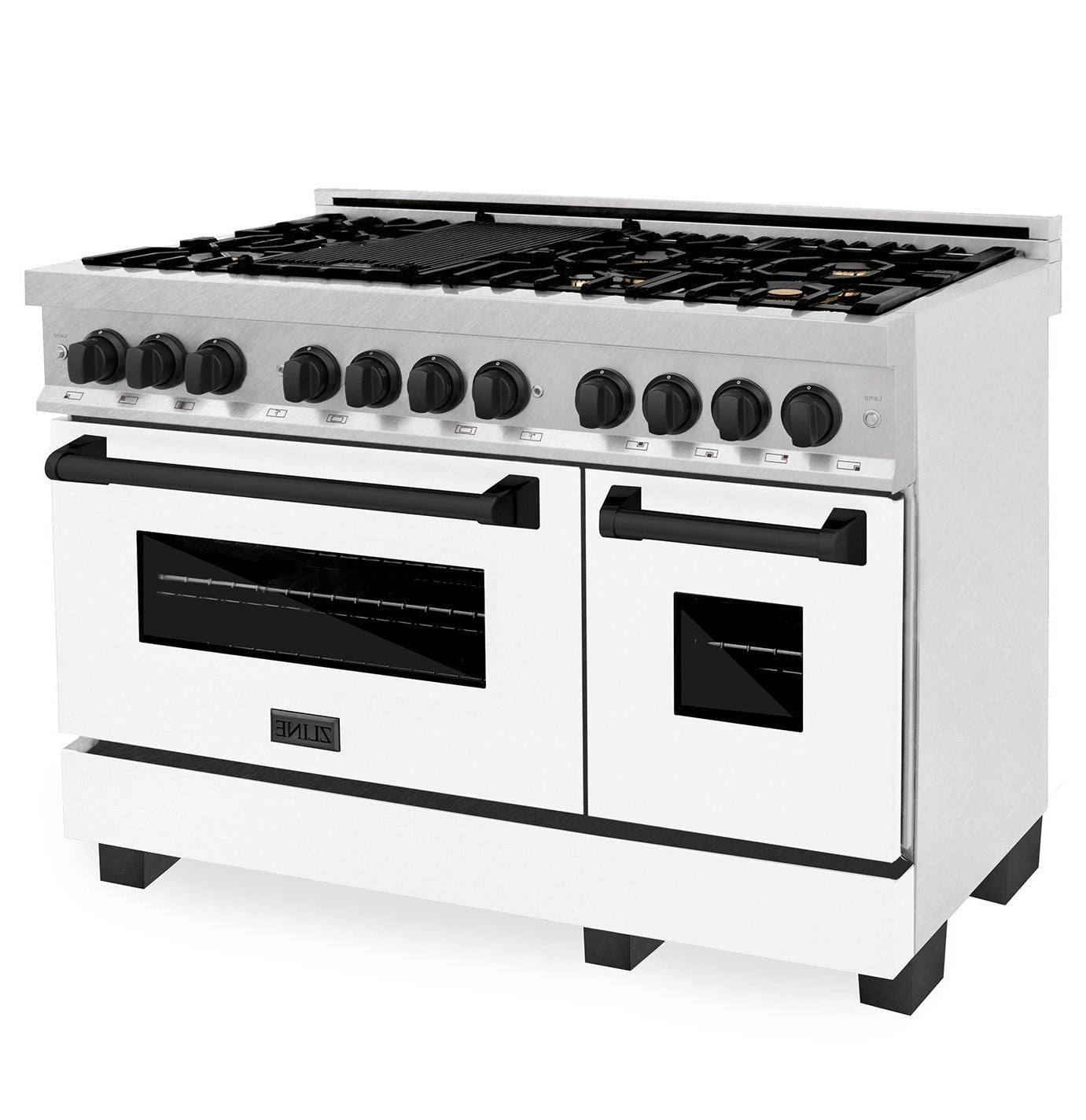 ZLINE Autograph Edition 48" 6.0 cu. ft. Dual Fuel Range with Gas Stove and Electric Oven in DuraSnow Stainless Steel with White Matte Door with Accents