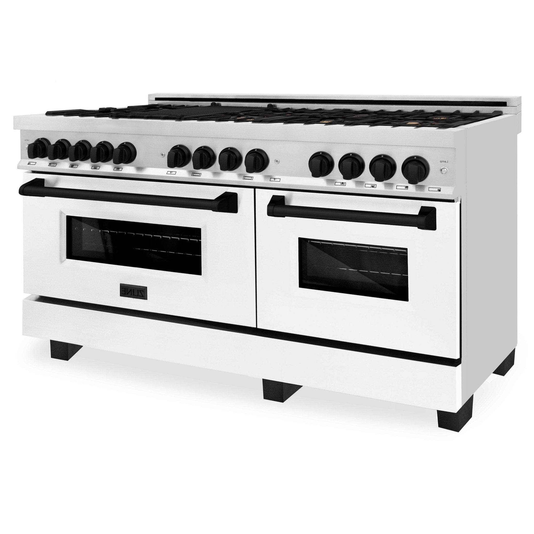 ZLINE Autograph Edition 60" 7.4 cu. ft. Dual Fuel Range with Gas Stove and Electric Oven in Stainless Steel with White Matte Door and Accents