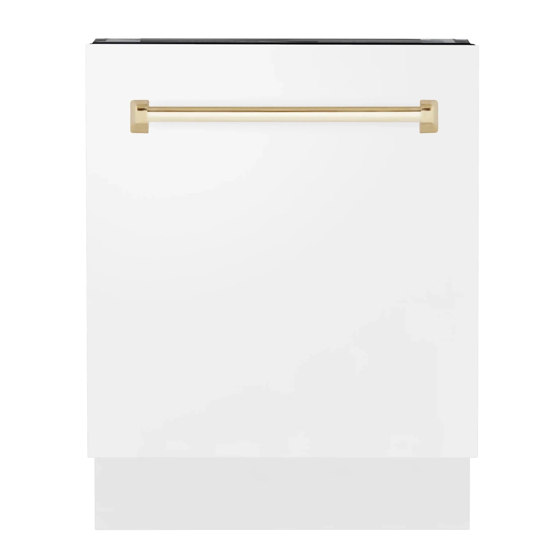 ZLINE Autograph Series 24 inch Tall Dishwasher in White Matte with Champagne Bronze Handle