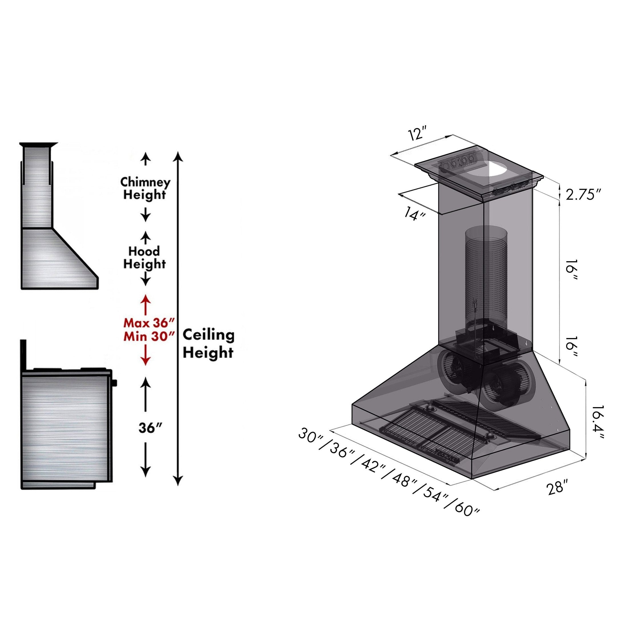 ZLINE Professional Wall Mount Range Hood in Stainless Steel with Built-in CrownSound Bluetooth Speakers - 697CRN-BT