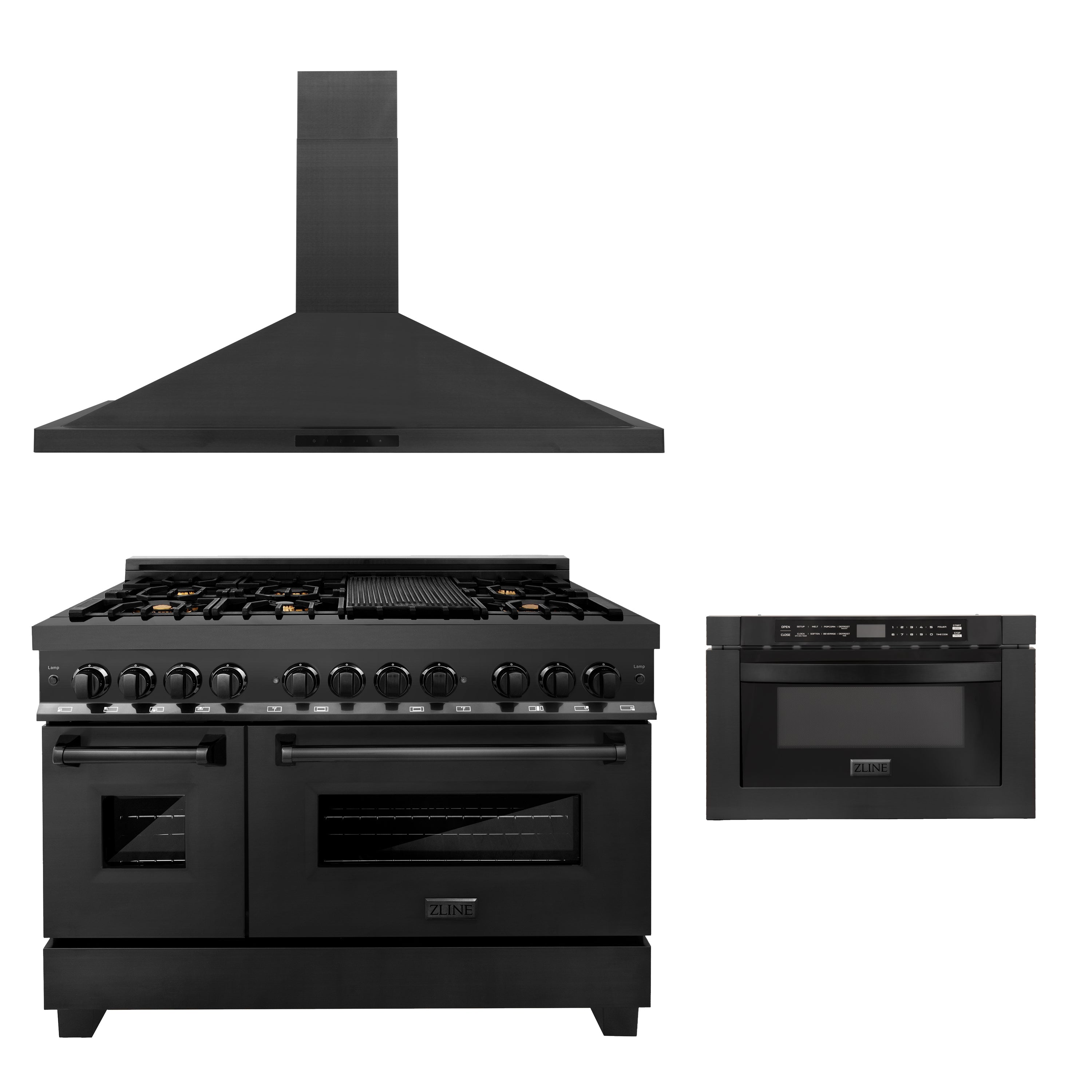 ZLINE 48 in. Kitchen Package with Black Stainless Steel Dual Fuel Rang