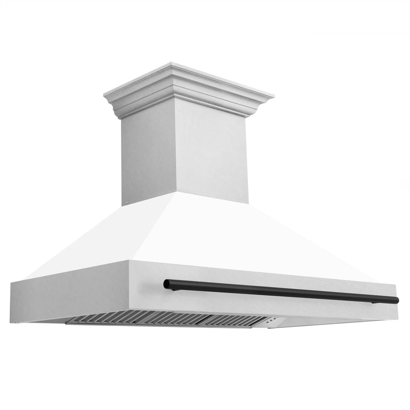 48" ZLINE Autograph Edition DuraSnow Stainless Steel Range Hood with White Matte Shell and Accented Handle