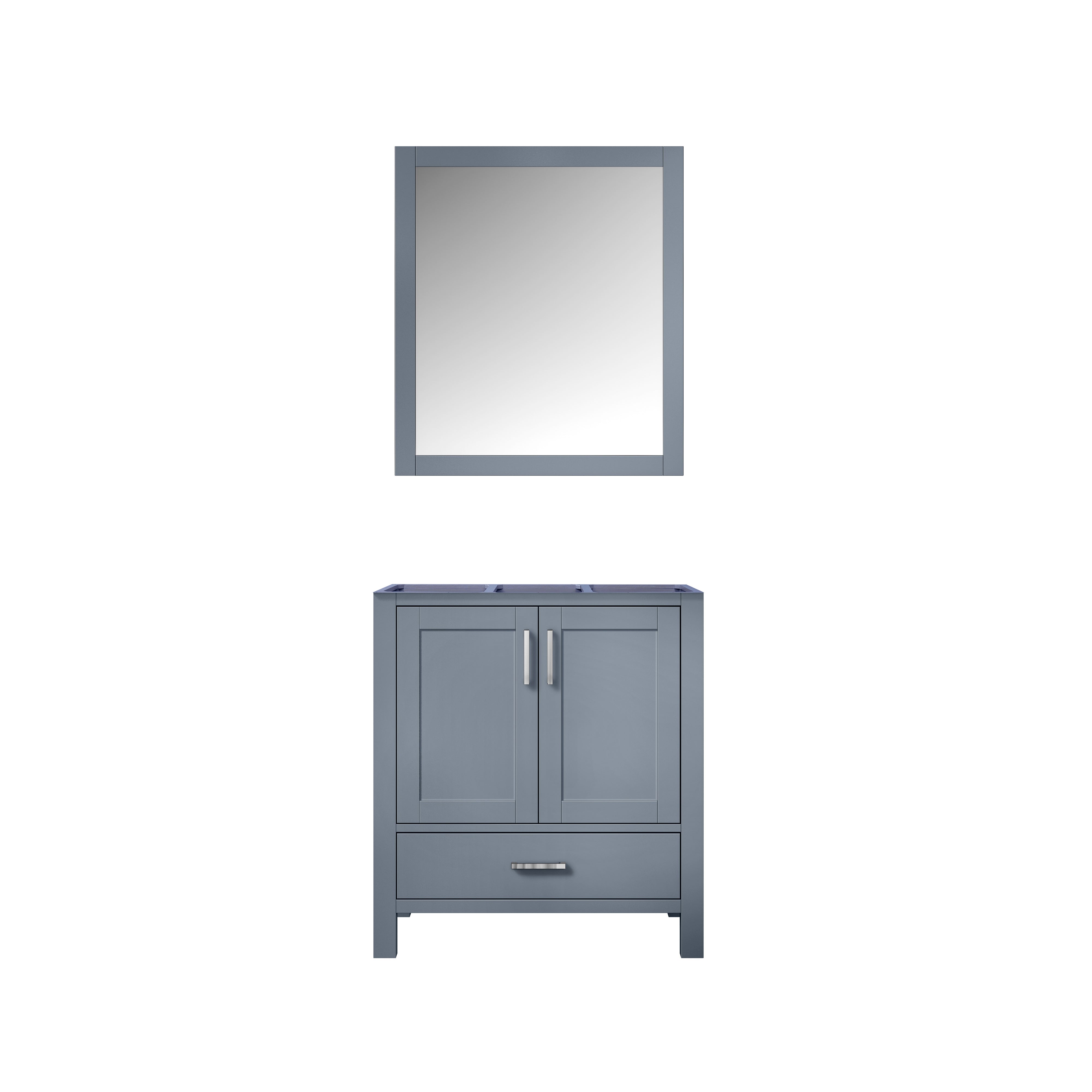 Lexora Jacques 30" Dark Grey Single Vanity, no Top and 28" Mirror LJ342230SB00M28